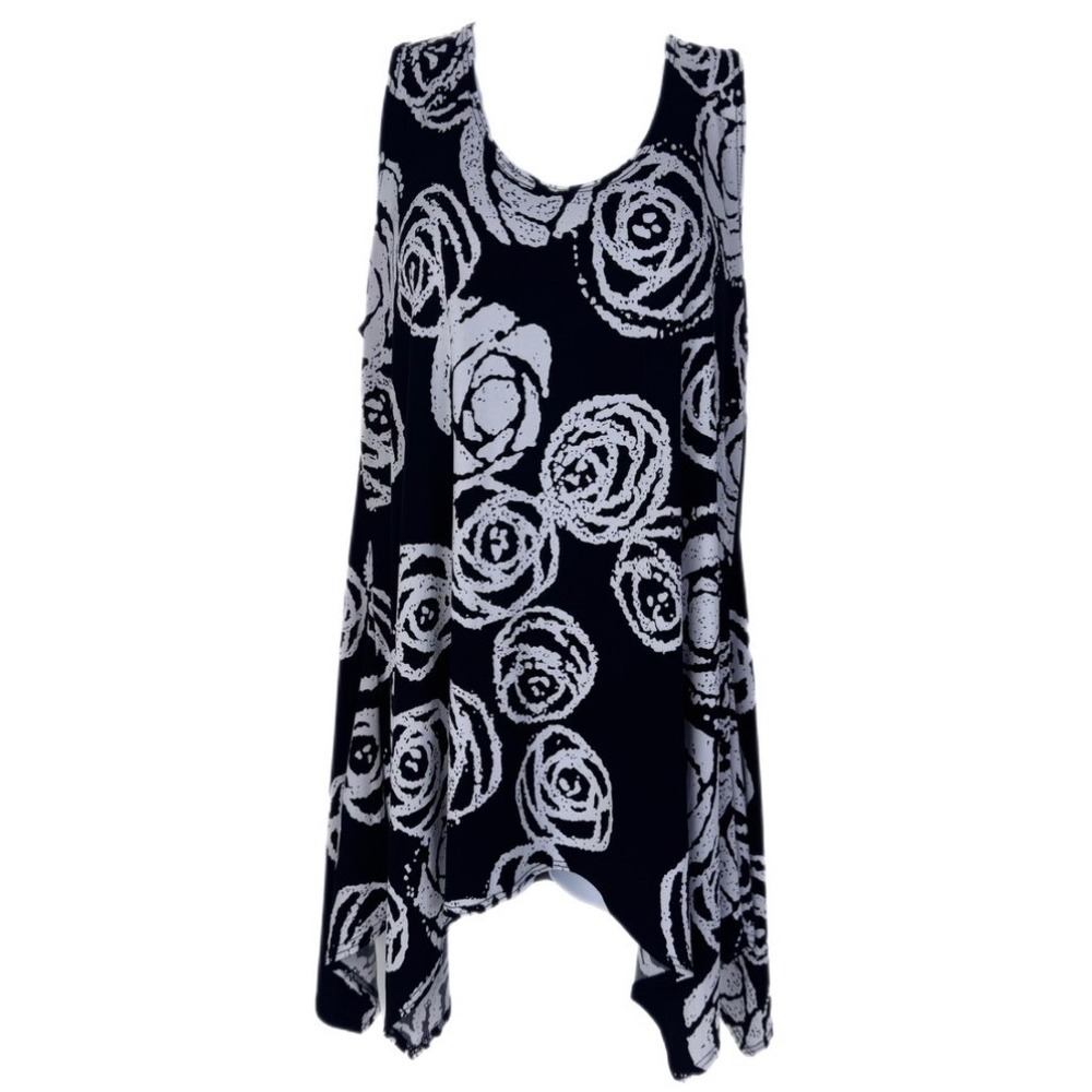 Jostar Cover-Up Tank Women S Black White Rose Floral Sharkbite Hem Tunic